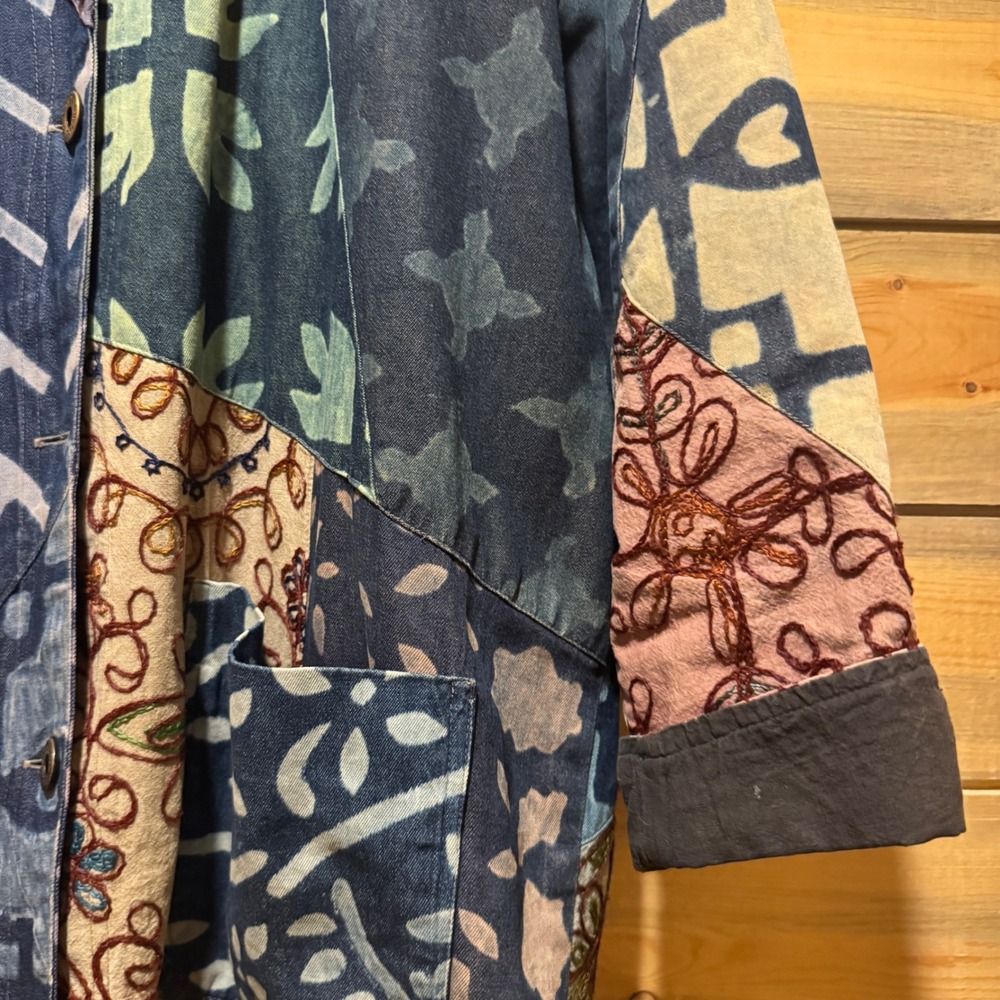 Sacred Threads Patchwork Indigo Blue Cotton Jacke… - image 4